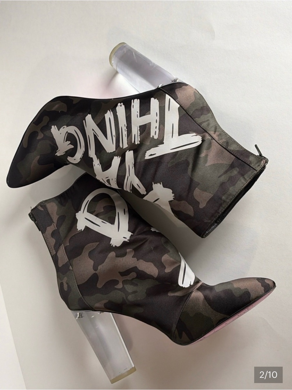 Aldo Camo Print Ankle Boots with Clear Block Heels - Green/Brown